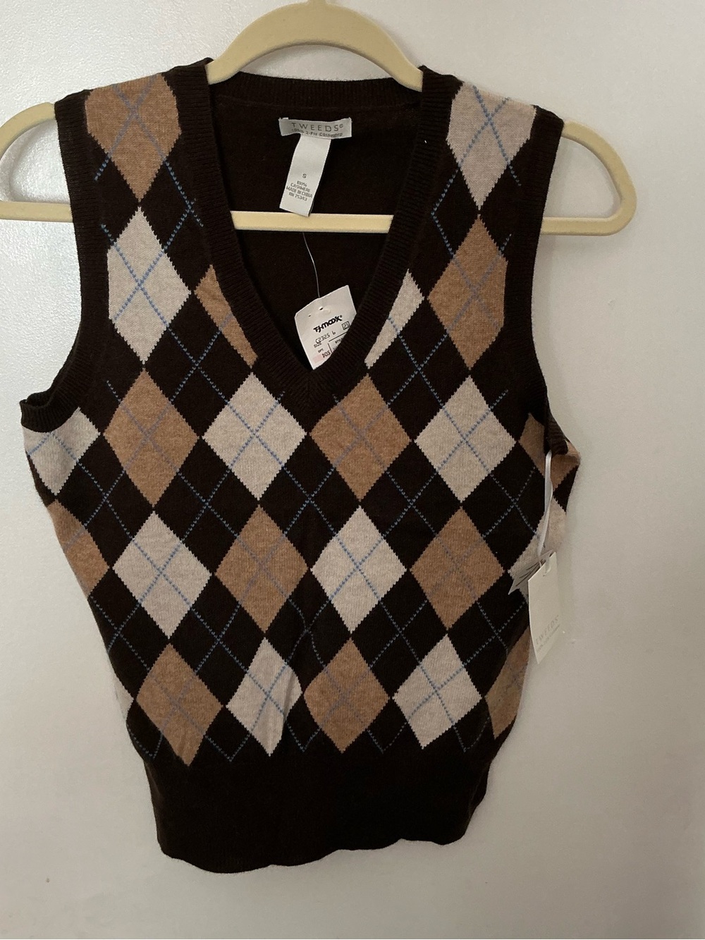Tweeds Brown Tan Argyle V-Neck Cashmere Sweater Vest